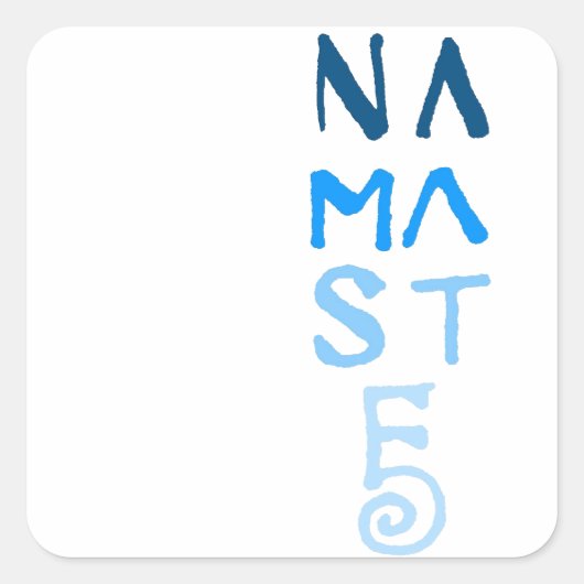 Blauw Namaste Word Vierkante Sticker (Voorkant)