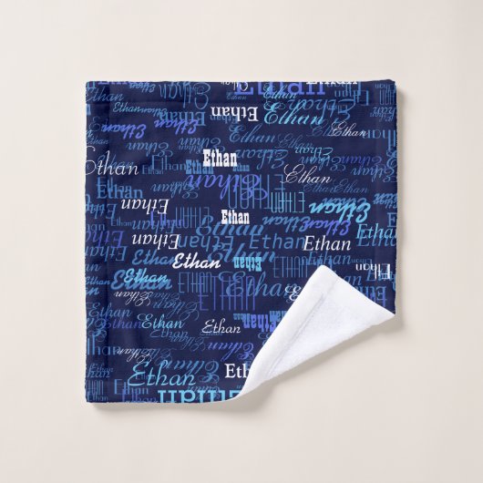 Blauw Namen Patroon (creëer uw eigen) Bad Handdoek (Wasdoekje)