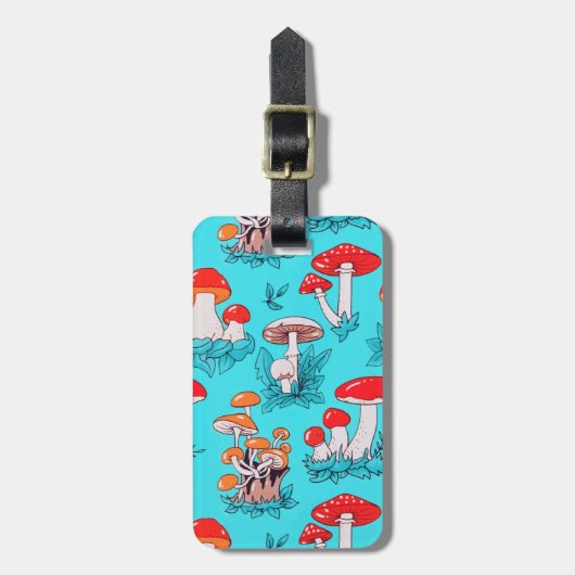  blauw natuurherfst paddenstoel bagagelabel (Voorkant verticaal)