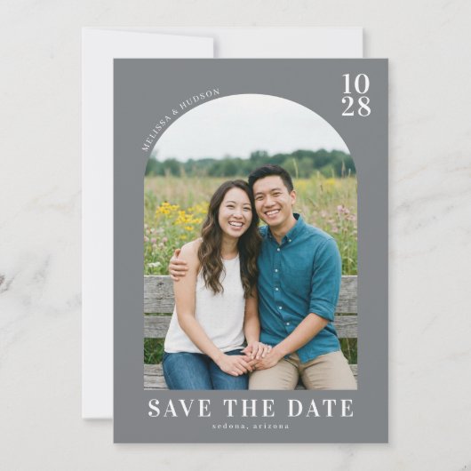 Blauw Natuurlijke Foto met Opgewekte Sfeer Save The Date (Voorkant)