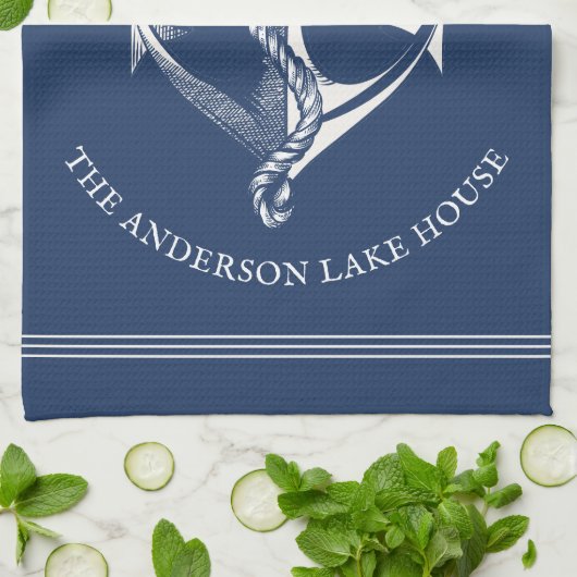  blauw Nautical Anchor Lake House Boat Theedoek (Gevouwen)