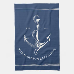  blauw Nautical Anchor Lake House Boat Theedoek