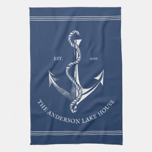 blauw Nautical Anchor Lake House Boat Theedoek (Verticaal)
