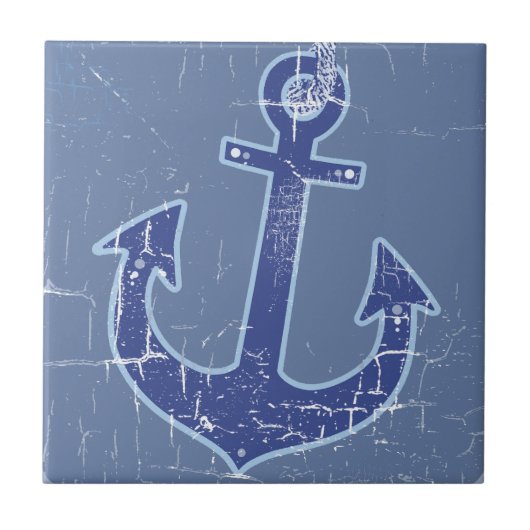 Blauw Nautical Sailor Anker Tegeltje (Voorkant)