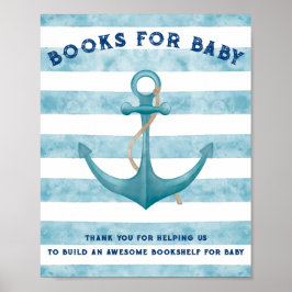 Blauw Nautical Sailor Aquarel Baby shower Boek Poster