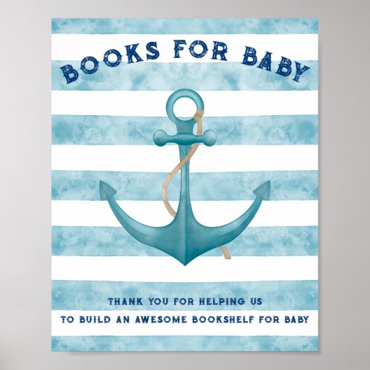 Blauw Nautical Sailor Aquarel Baby shower Boek Poster (Voorkant)