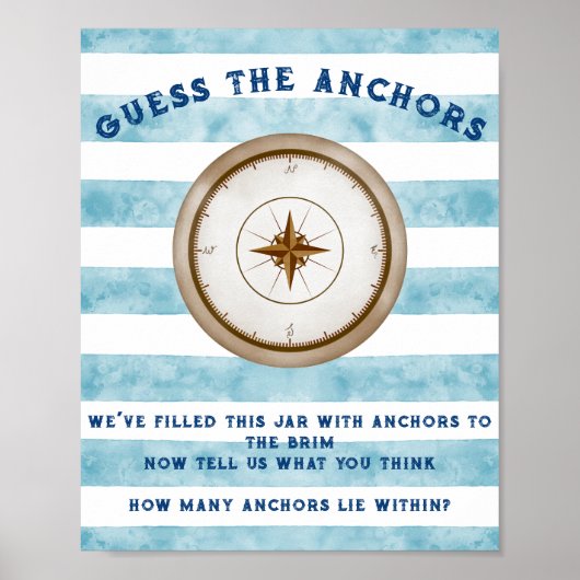 Blauw Nautical Sailor Aquarel Baby shower Spel Poster (Voorkant)