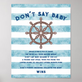 Blauw Nautical Sailor Aquarel Baby shower Spel Poster