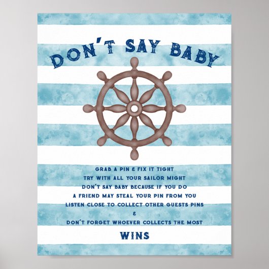 Blauw Nautical Sailor Aquarel Baby shower Spel Poster (Voorkant)