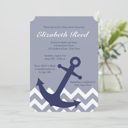 Blauw Nautisch Anchor op het Baby shower van de Ch Kaart (Staand voorkant)