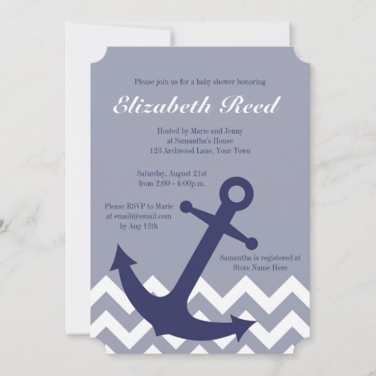 Blauw Nautisch Anchor op het Baby shower van de Ch Kaart (Voorkant)