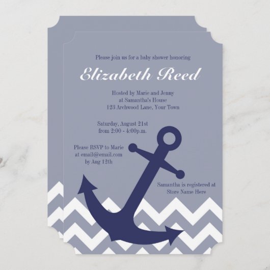 Blauw Nautisch Anchor op het Baby shower van de Ch Kaart (Voorkant / Achterkant)