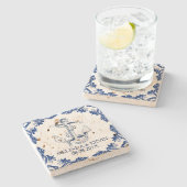 Blauw Nautisch Anker & Blauw Bloemen Lijst Lijst Stenen Onderzetter (Zijkant)