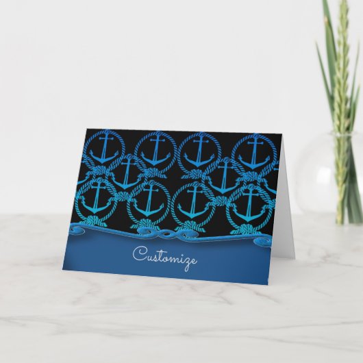 Blauw nautisch anker motief 2 kaart (Voorkant)