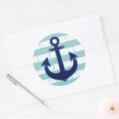 Blauw nautisch anker & strepen ronde sticker (Envelop)