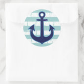 Blauw nautisch anker & strepen ronde sticker (Tas)