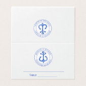Blauw nautisch anker | Trouwtafel / plaats kaart Visitekaartje (Buitenkant ongevouwen)
