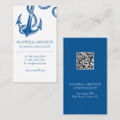 Blauw Nautisch Anker Verticaal Visitekaartje Informatiekaartje (Voorkant / Achterkant)
