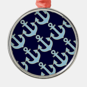 blauw nautisch ankerpatroon van de boot metalen ornament