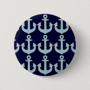 blauw nautisch ankerpatroon van de boot ronde button 5,7 cm