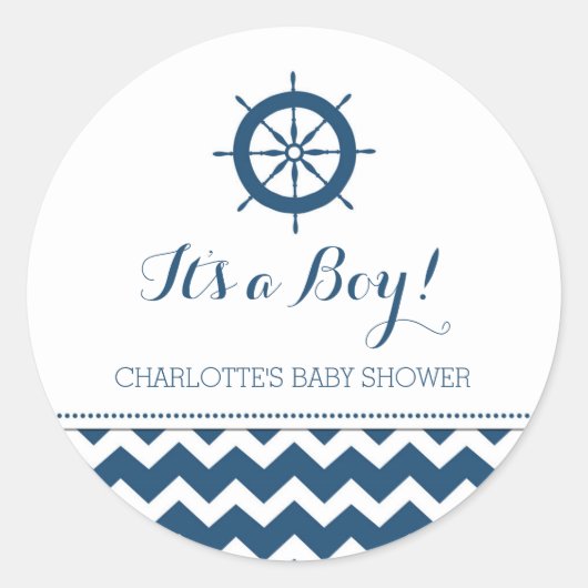 Blauw Nautisch Baby shower Favor Stickers (Voorkant)