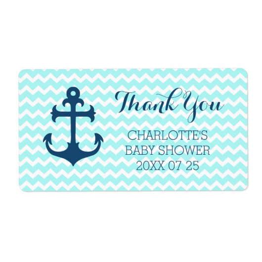 Blauw Nautisch Baby shower Favorietenlabels Etiket (Voorkant)