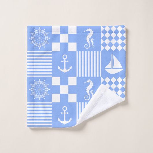 Blauw Nautisch Bad Handdoek (Wasdoekje)