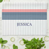 Blauw nautisch bootanker en koraal & blauwe strepe theedoek (Gevouwen)