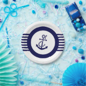 Blauw nautisch bootanker en strepen papieren bordje (Feest)