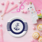 Blauw nautisch bootanker en strepen papieren bordje (Feest)