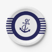 Blauw nautisch bootanker en strepen papieren bordje (Voorkant)