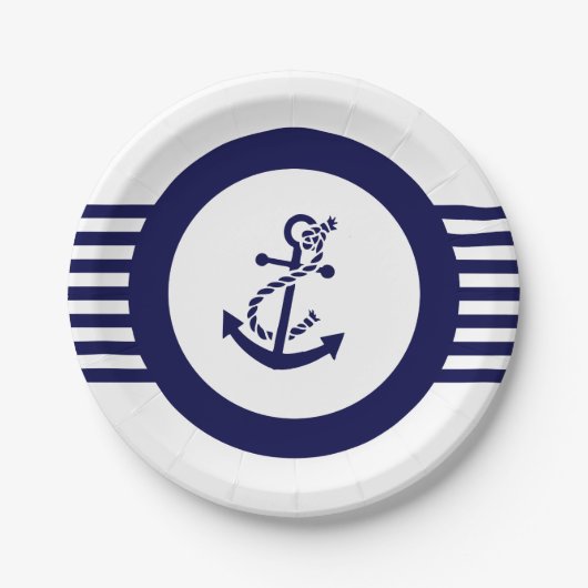 Blauw nautisch bootanker en strepen papieren bordje (Voorkant)