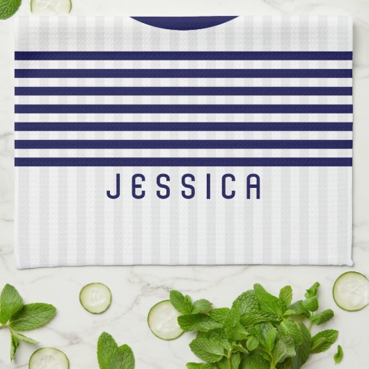 Blauw nautisch bootanker en strepen theedoek (Gevouwen)