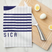 Blauw nautisch bootanker en strepen theedoek (Quarter Fold)