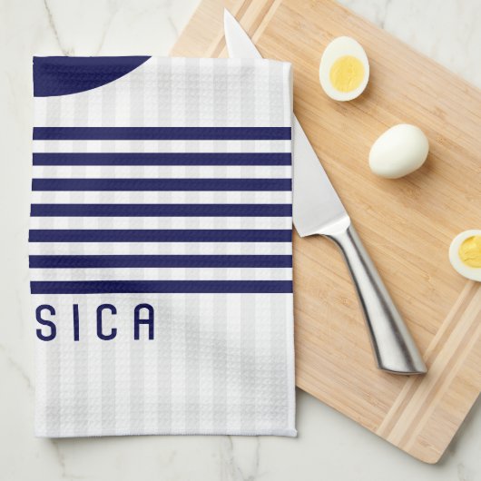 Blauw nautisch bootanker en strepen theedoek (Quarter Fold)