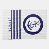 Blauw nautisch bootanker en strepen theedoek (Horizontaal)
