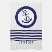 Blauw nautisch bootanker en strepen theedoek (Verticaal)