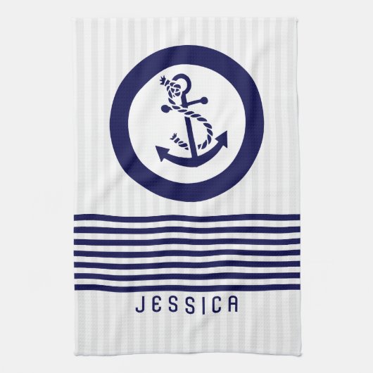 Blauw nautisch bootanker en strepen theedoek (Verticaal)