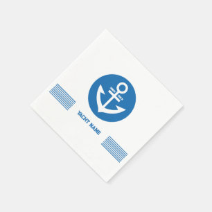 Blauw nautisch bootanker met aanpasbare tekst servet