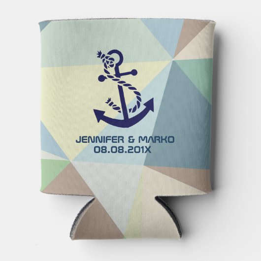 Blauw nautisch bootanker Modern geometrisch patroo Blikjeskoeler (Voorkant)