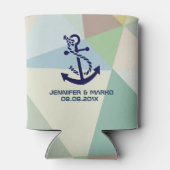 Blauw nautisch bootanker Modern geometrisch patroo Blikjeskoeler (Achterkant)