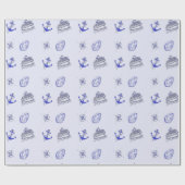 Blauw nautisch decoratief patroon cadeaupapier (Vlak)