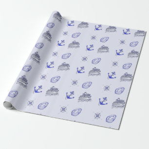 Blauw nautisch decoratief patroon cadeaupapier