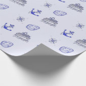Blauw nautisch decoratief patroon cadeaupapier (Hoek)