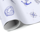 Blauw nautisch decoratief patroon cadeaupapier (Rol Hoek)