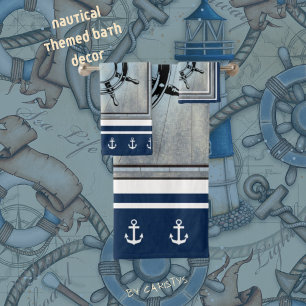 Blauw Nautisch Gevoelig Bad Handdoek