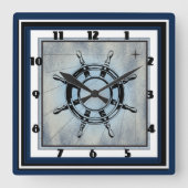 Blauw Nautisch Gevoelig Vierkante Klok (Voorkant)