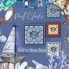 Blauw Nautisch Gevoelig Vierkante Klok