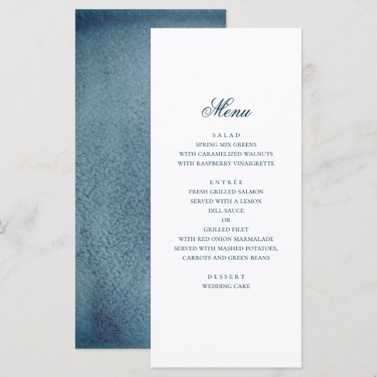 Blauw nautisch huwelijk. Waterverf marine modern Menu (Voorkant / Achterkant)