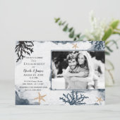 Blauw nautisch koraal Waterverf Verloving Foto Kaart (Staand voorkant)